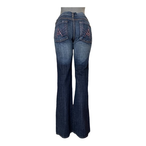 7 For All Mankind A Pocket Womens Jeans Tag 28 Blue Flared Low-Rise W28L32 Denim - Picture 1 of 12